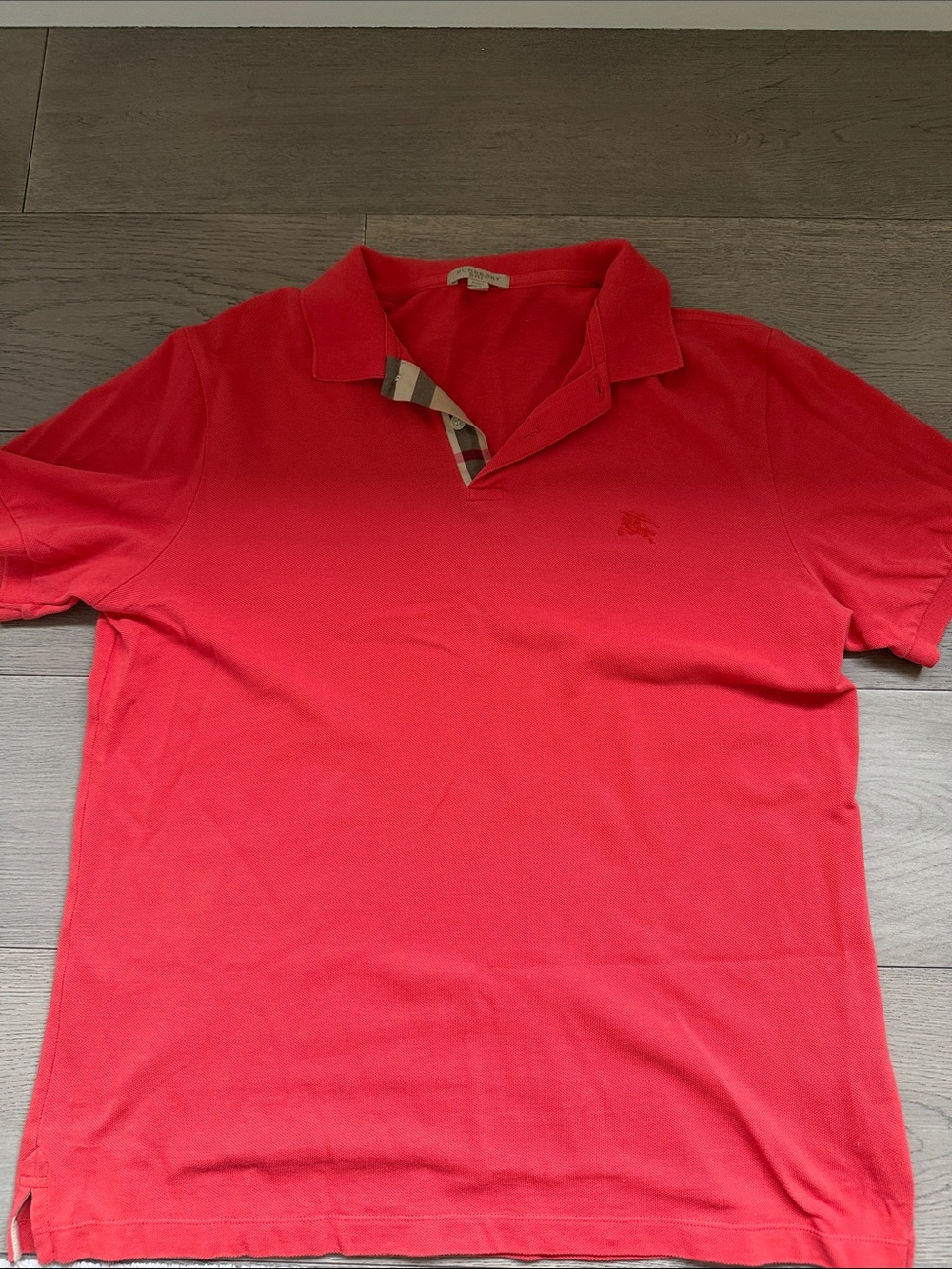 Burberry Red Men's Polo with Signature Check Placket